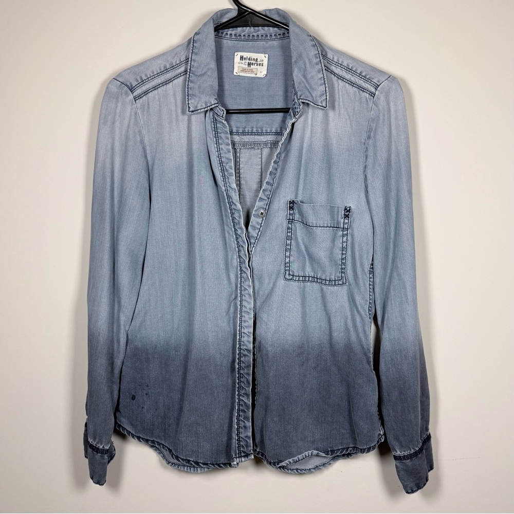 HOLDING HORSES Blue Denim Ombre Button Down Shirt